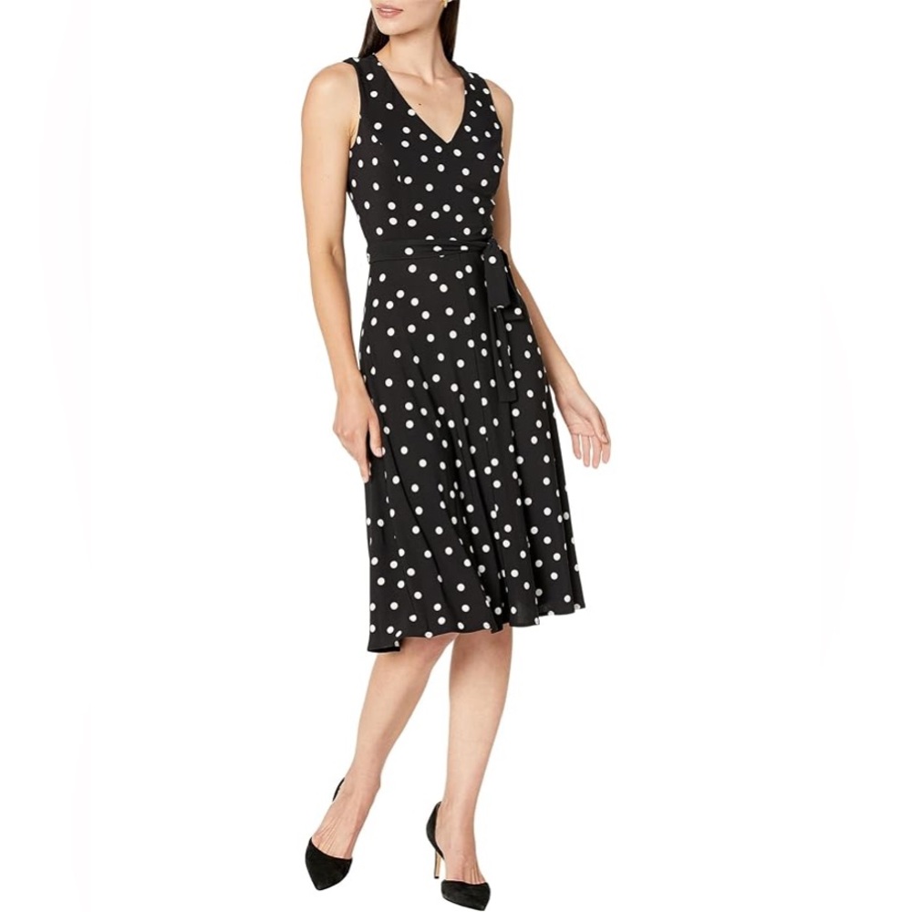 NEW Tommy Hilfiger Size 4 6 8 Navy Blue Sleeveless Dot Jersey Full Skirt Dress